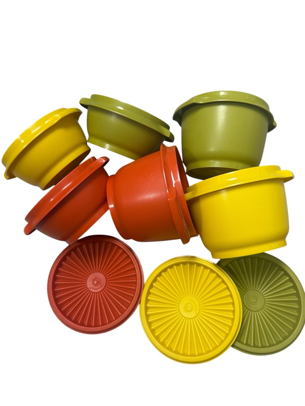 Vintage Tupperware servalier bowls retro harvest colors starburst lids